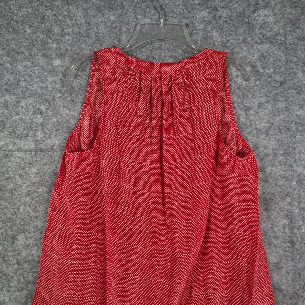 Joie Red & White Print Sleeveless 100% Silk Blouse With Split V-Neck Collar - Picture 6 of 8